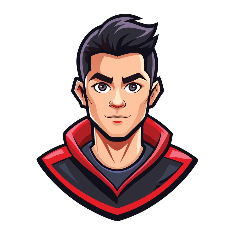 a cartoon avatar of a man with black hair and a red hood vector