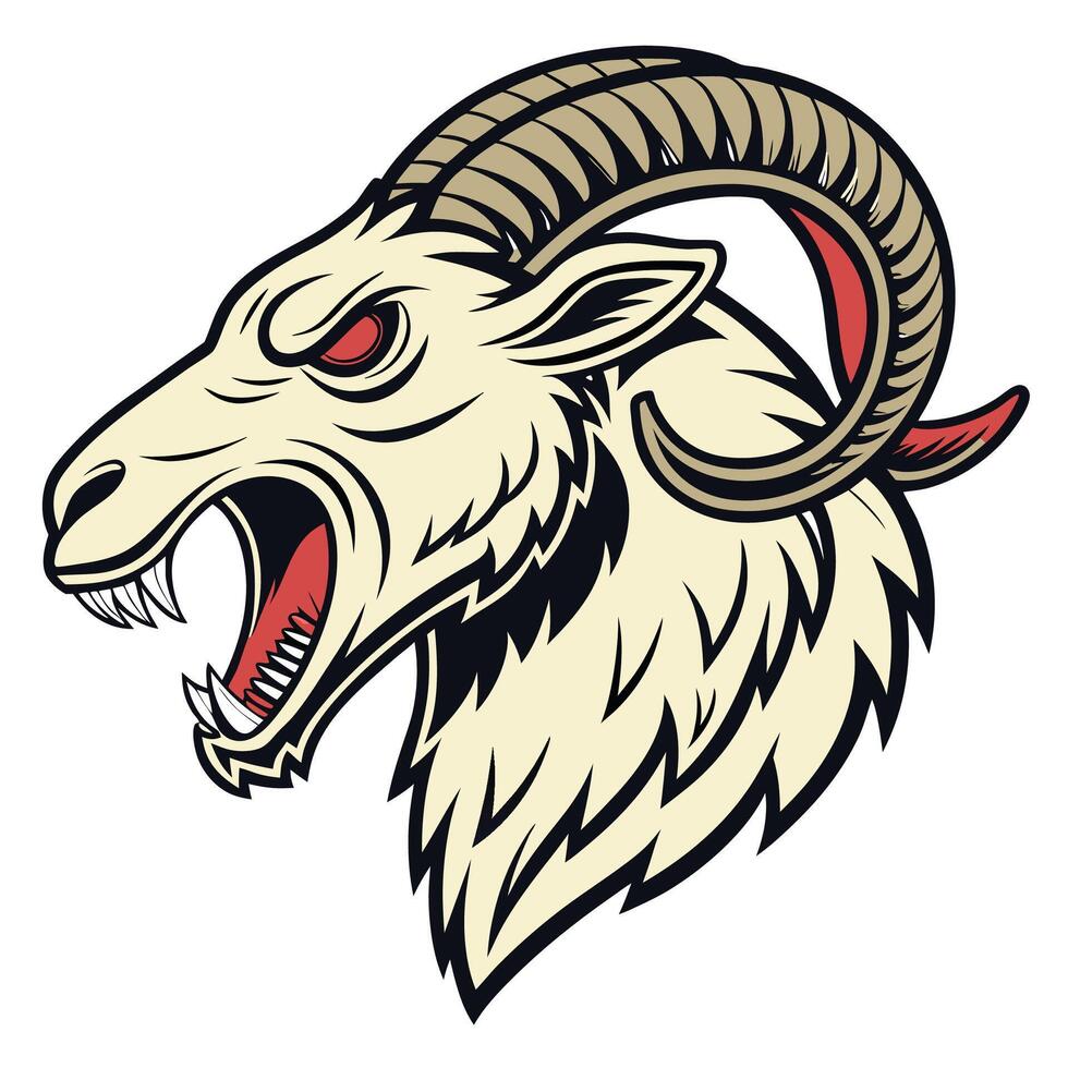 a ram head with its mouth open and red eyes vector