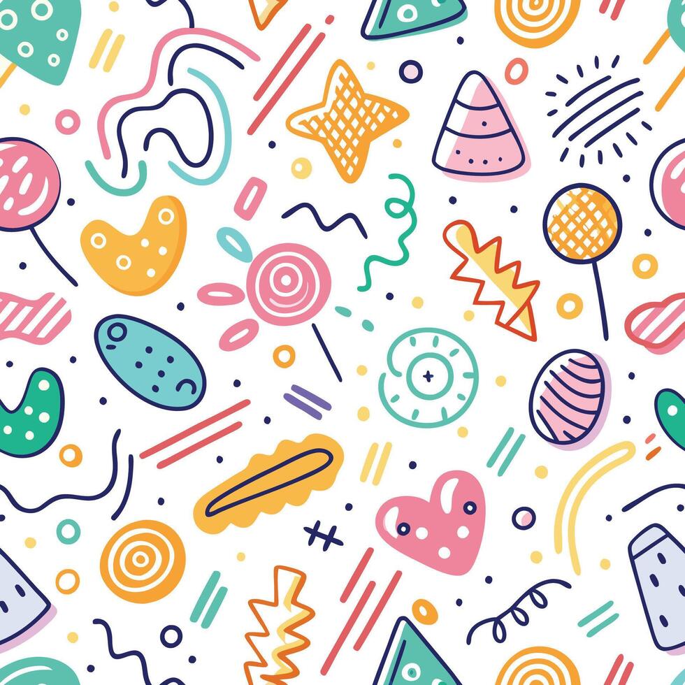 seamless pattern with colorful objects and shapes vector