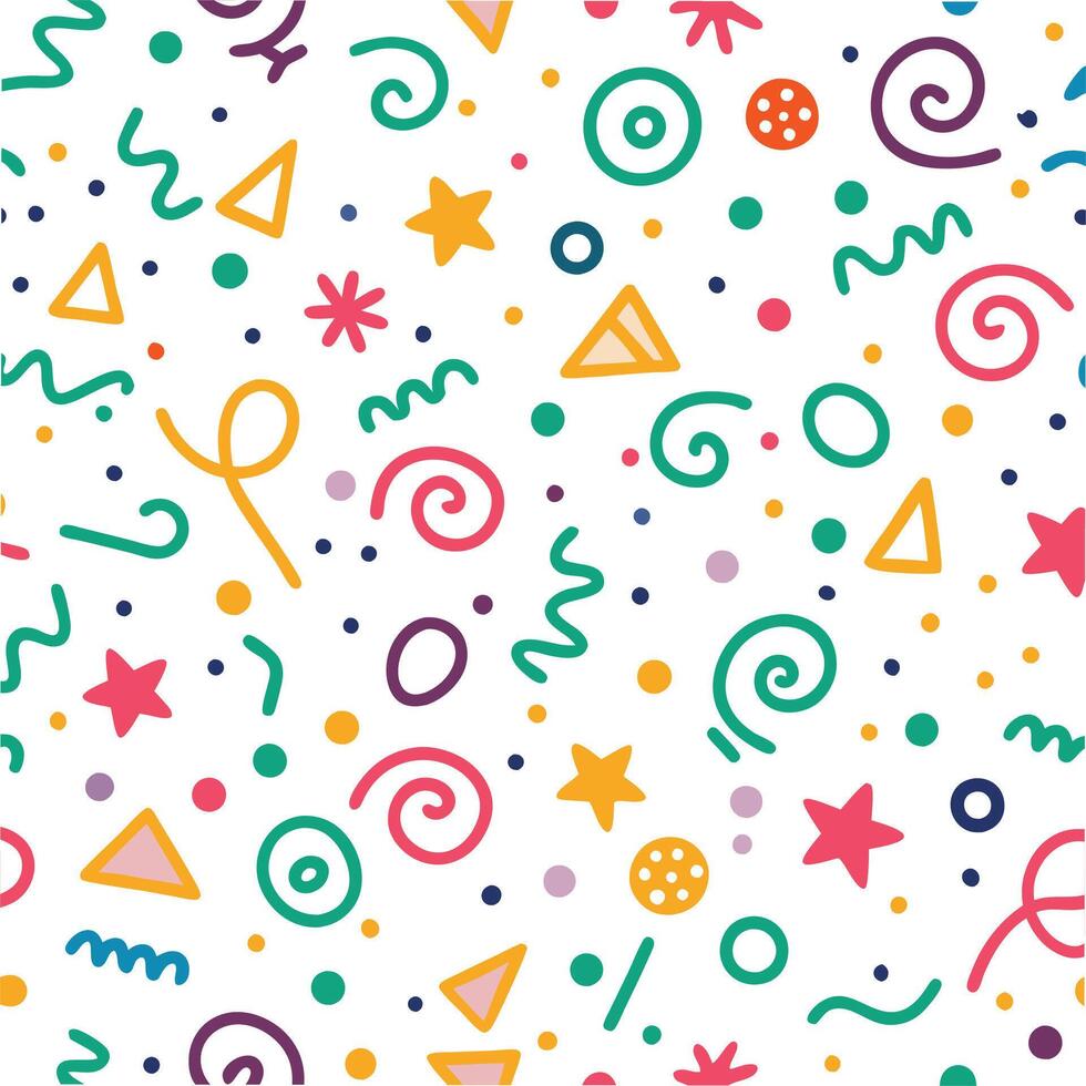 seamless pattern with colorful shapes and stars on a white background vector