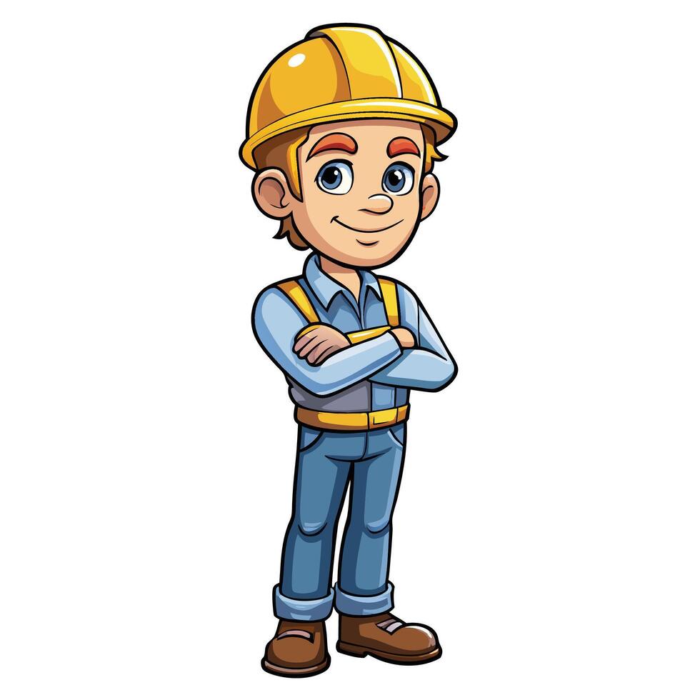 cartoon construction worker with arms crossed vector