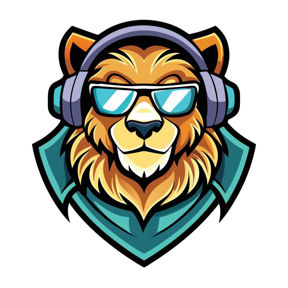 lion wearing headphones and sunglasses vector