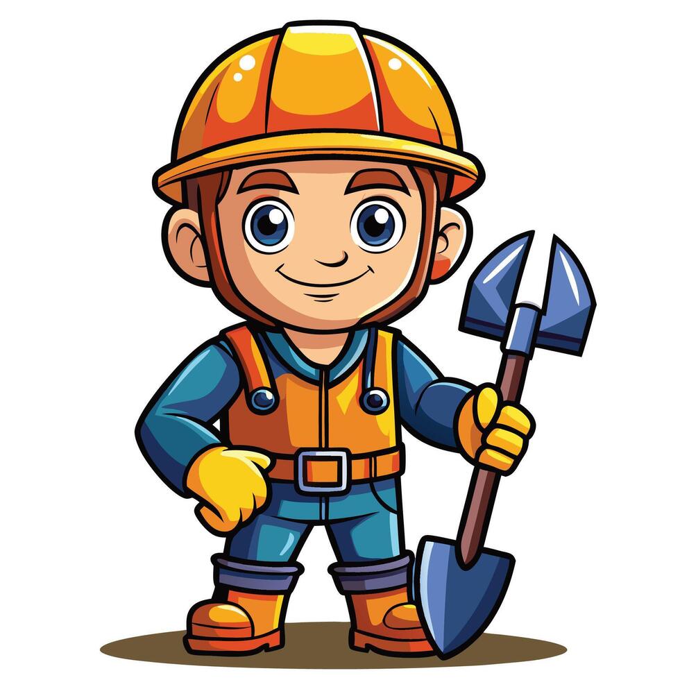 cartoon construction worker holding a shovel vector
