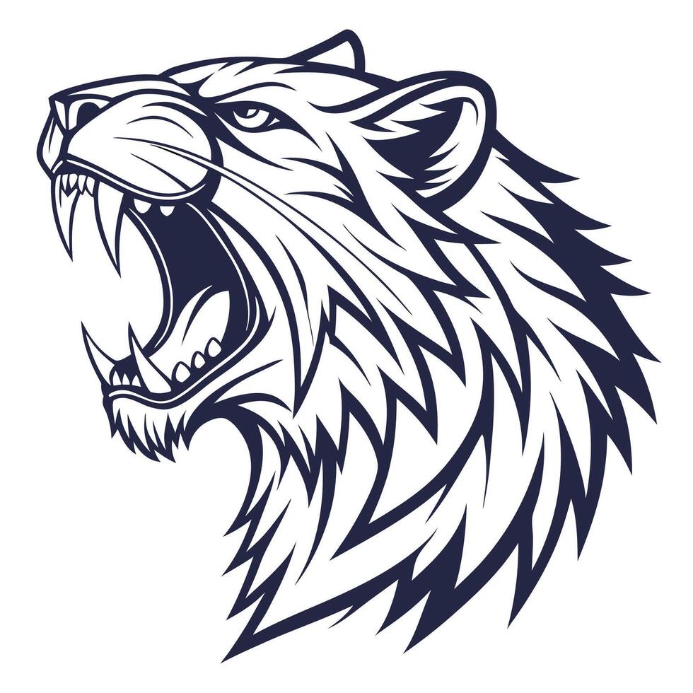 the head of a roaring lion is shown on a white background vector