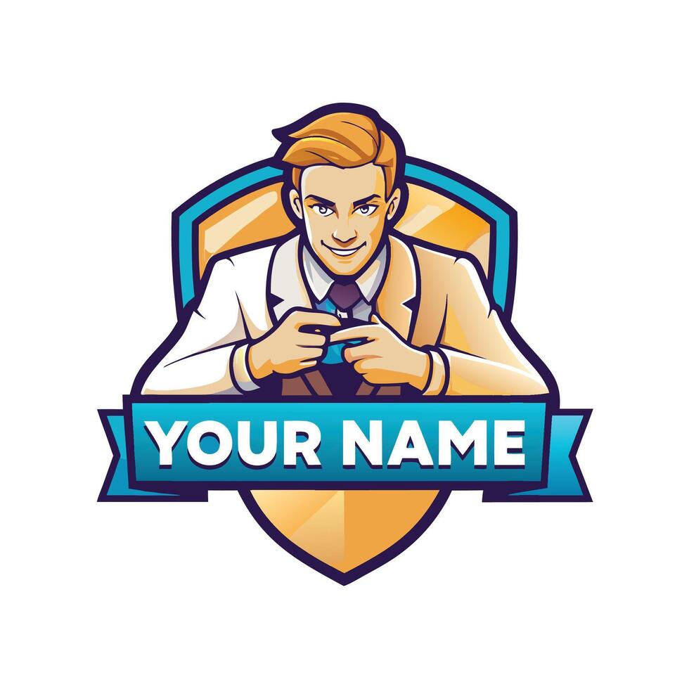 a man in a suit holding a controller vector