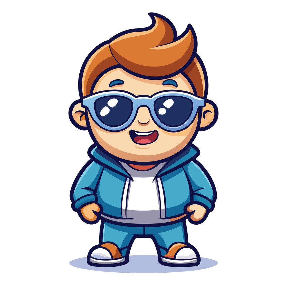 cartoon boy wearing sunglasses and jacket vector