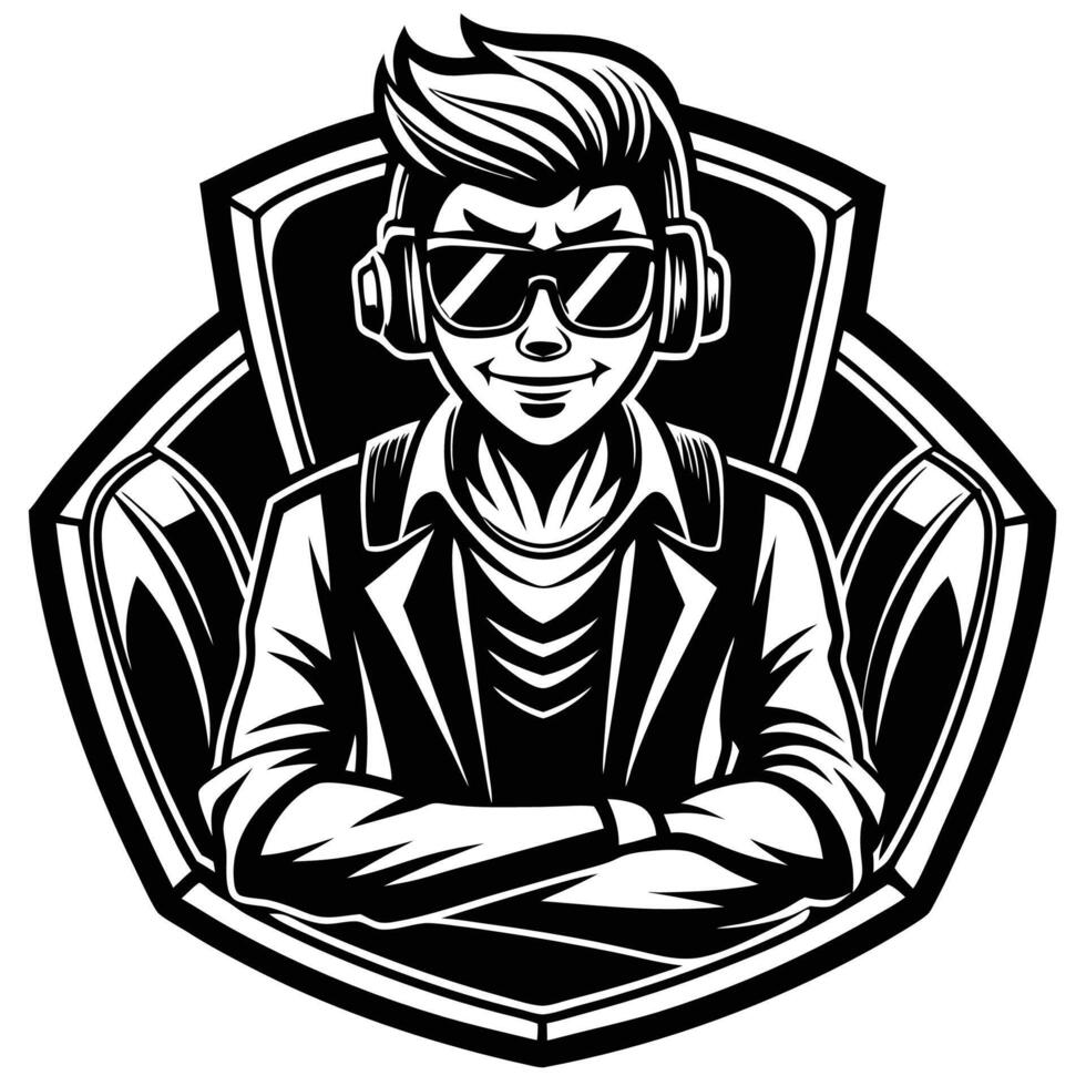 a black and white image of a man wearing sunglasses and a jacket vector