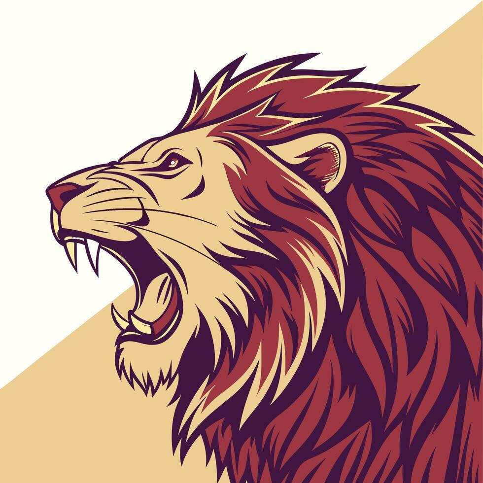 lion head with open mouth on a beige background vector
