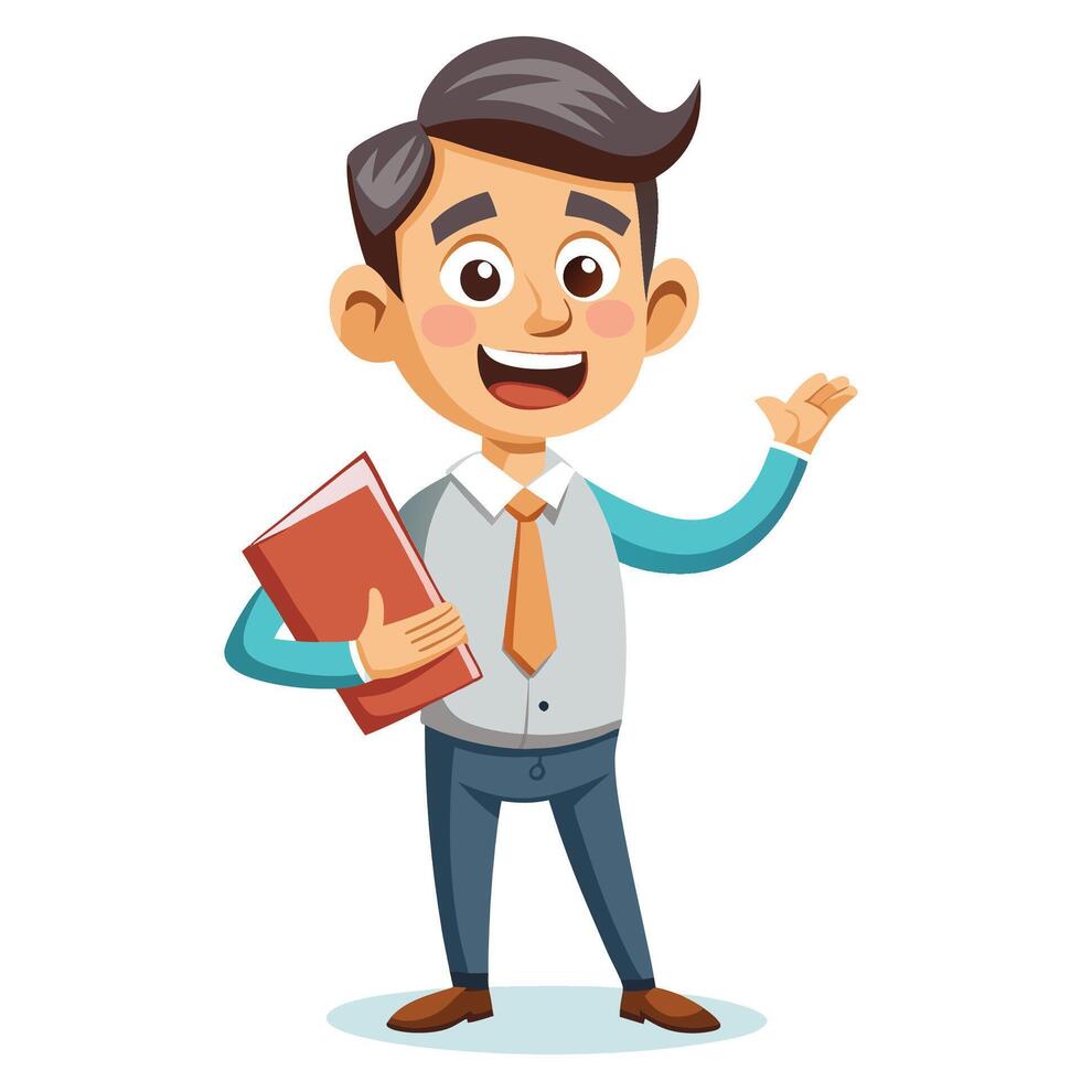 cartoon businessman holding a book and pointing vector