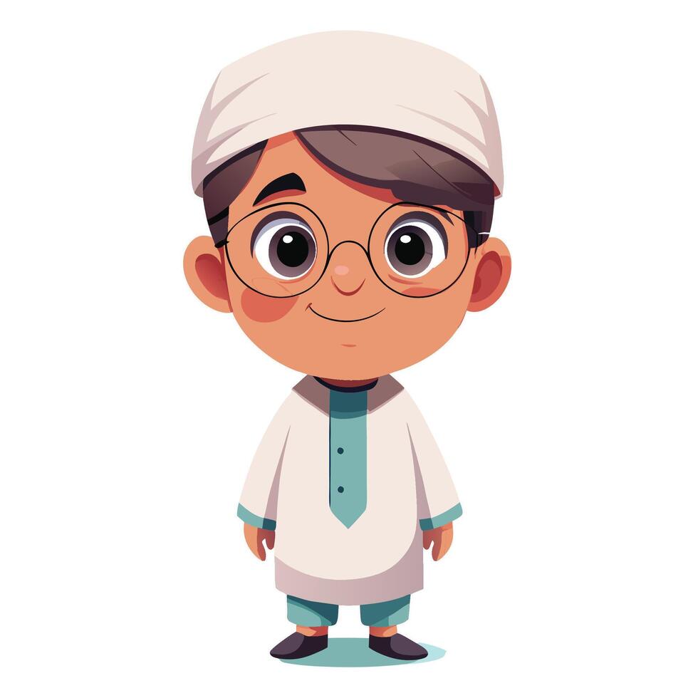 cartoon muslim boy in traditional clothes vector
