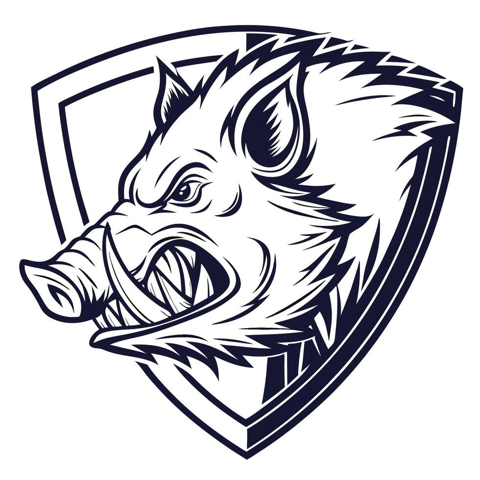 the head of a wild boar in the shape of a shield vector