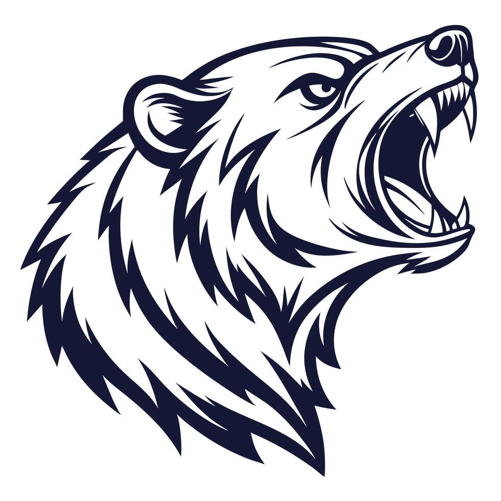 a bear head with its mouth open and its teeth showing vector