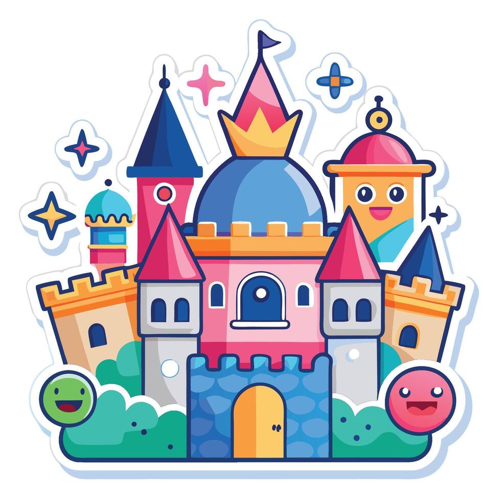 a cartoon castle with a crown on top vector