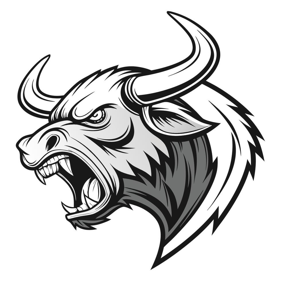 an angry bull head with its mouth open vector