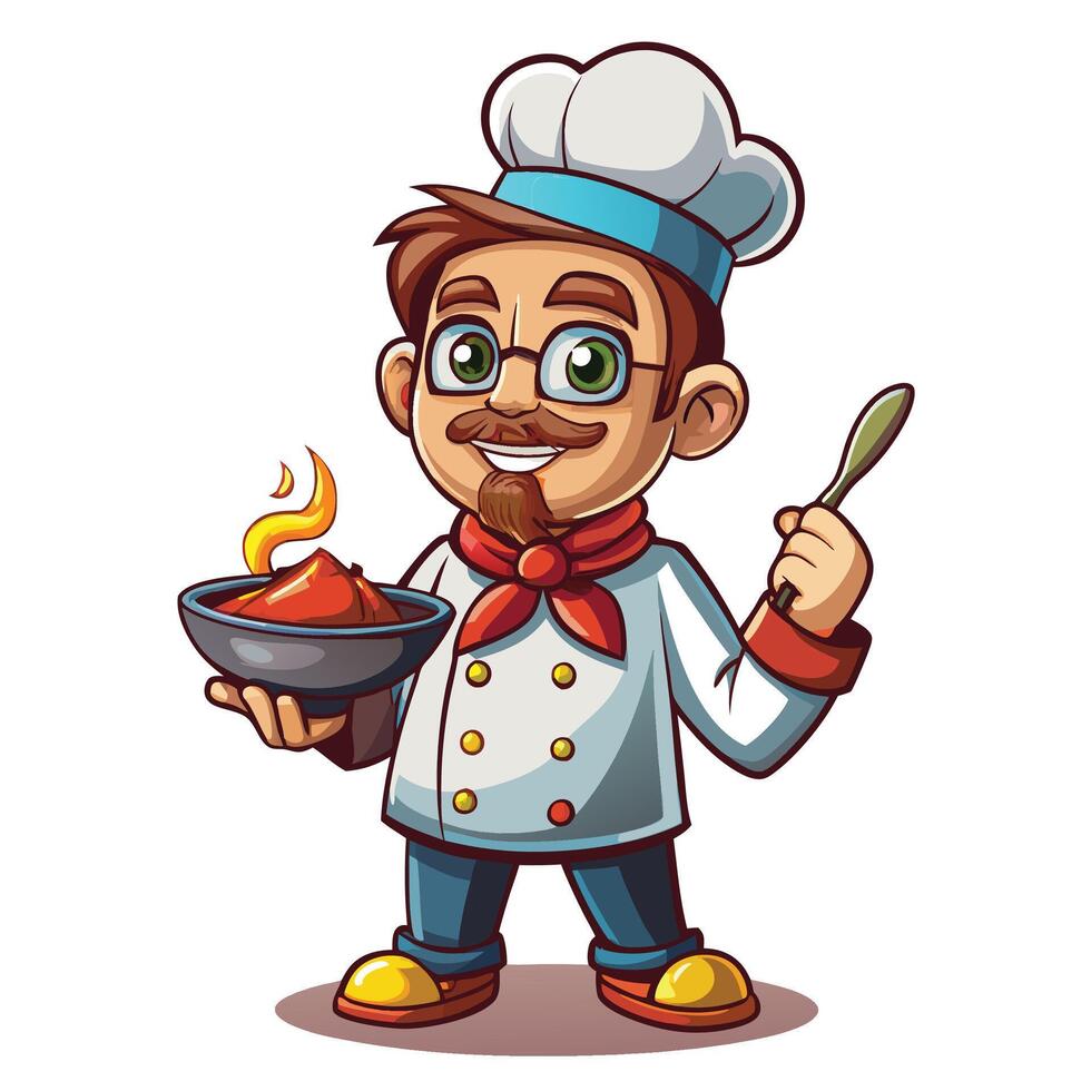 cartoon chef holding a bowl of food vector