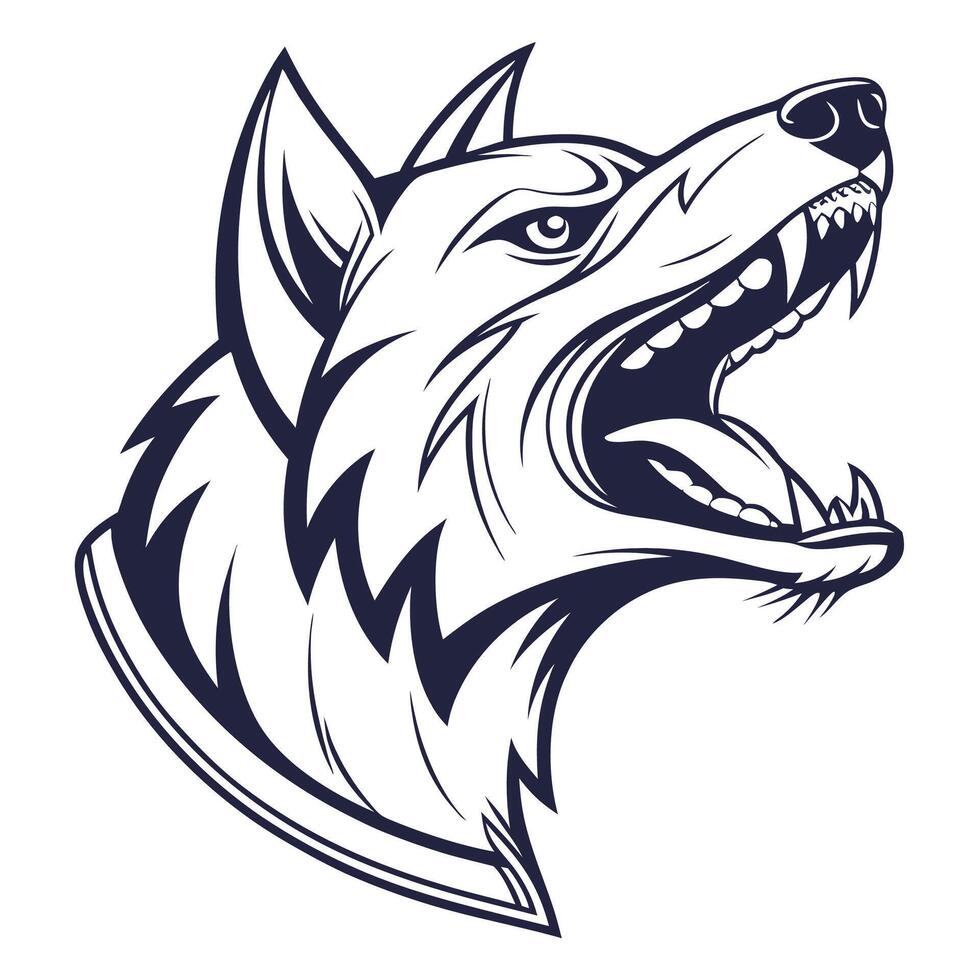 the head of a wolf is shown in a black and white style vector