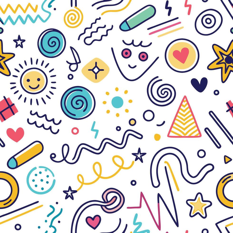 seamless pattern with colorful doodles and symbols vector
