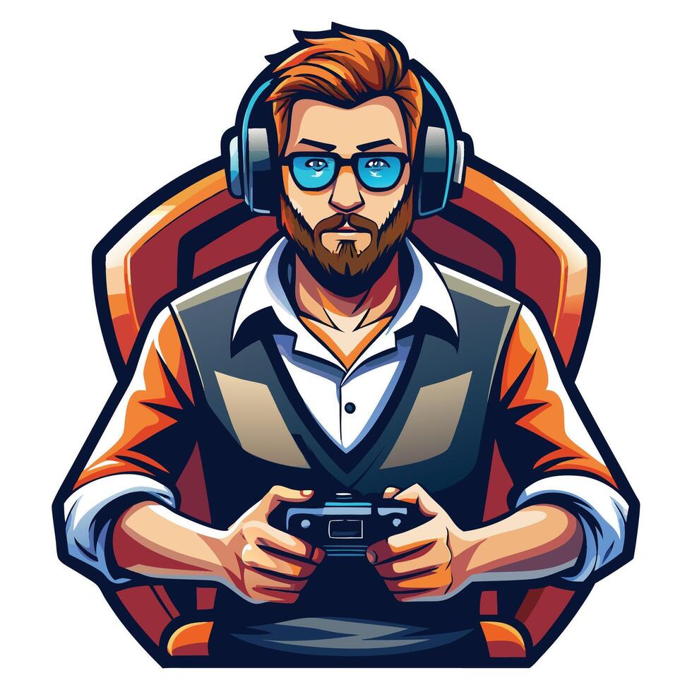 a man with glasses and a beard is playing a game vector