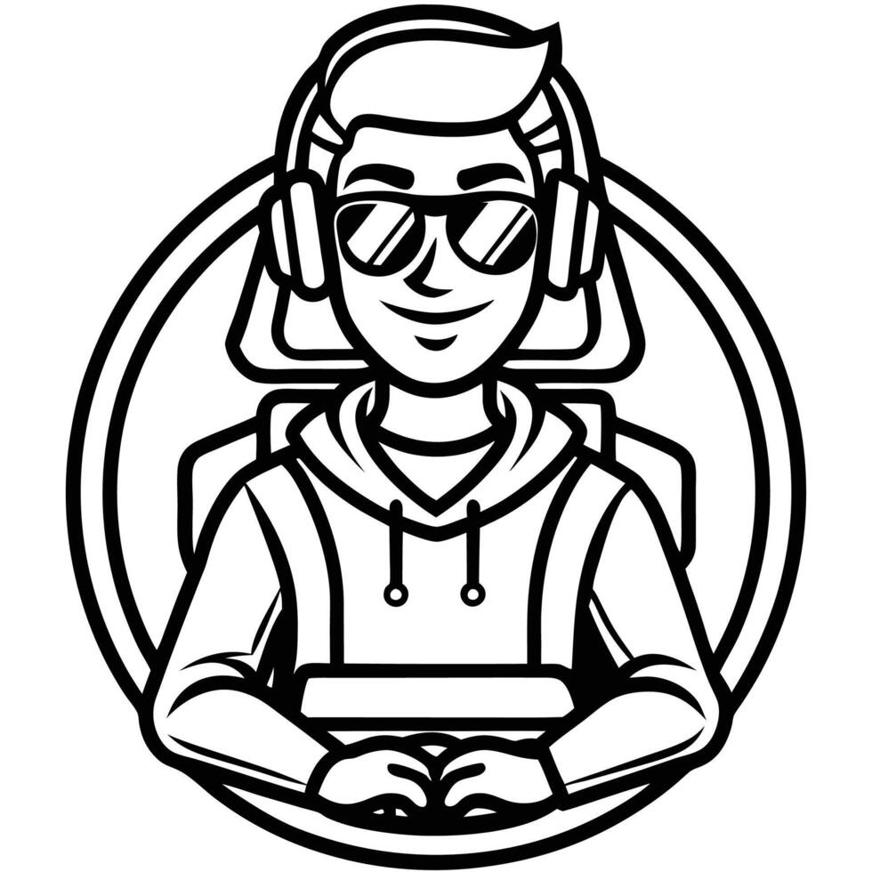 a man in a headset with headphones and sunglasses vector