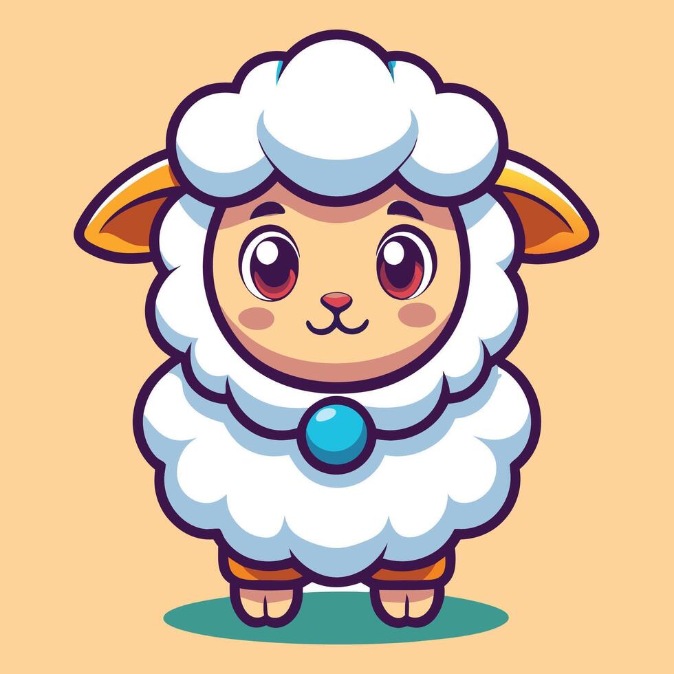 a cartoon sheep with a blue collar and a blue stone vector
