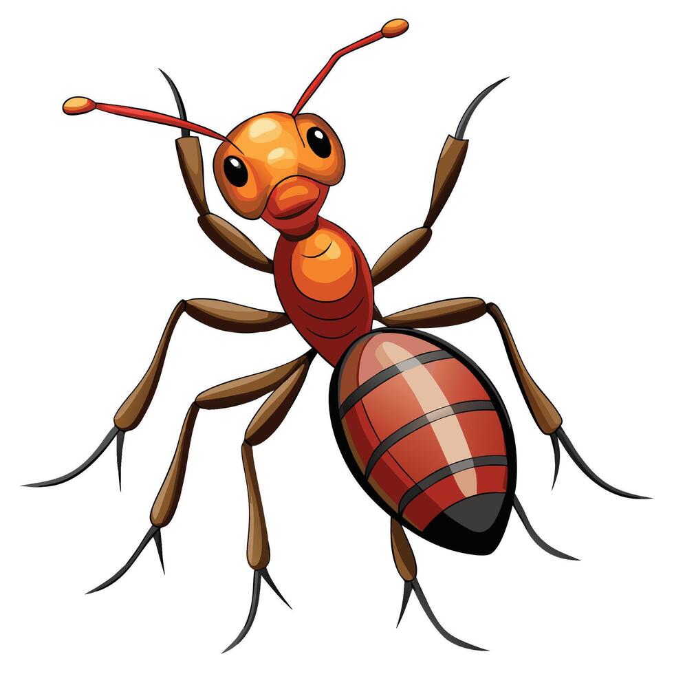 an ant with a red and black body and long legs vector