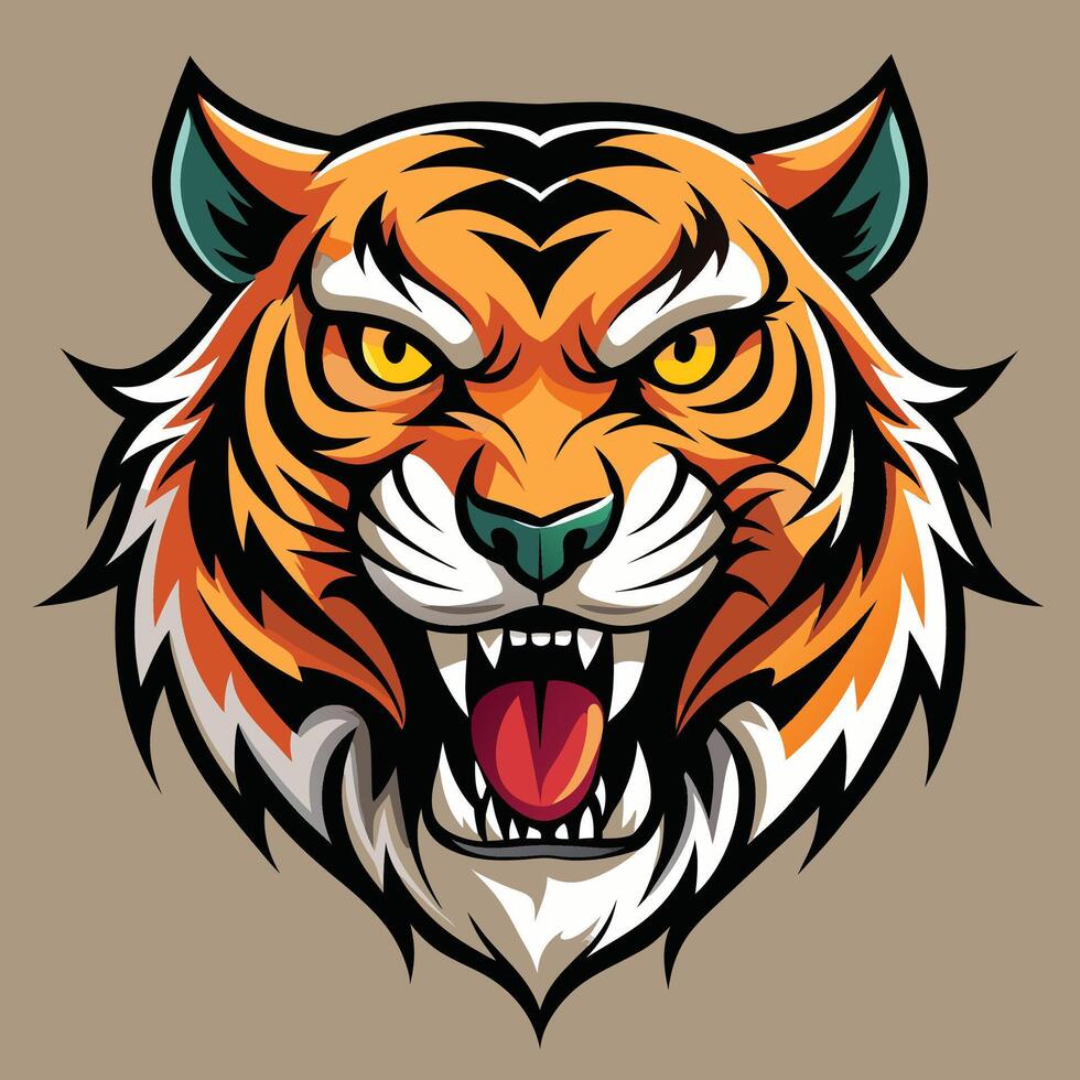 the head of a tiger is shown on a brown background vector