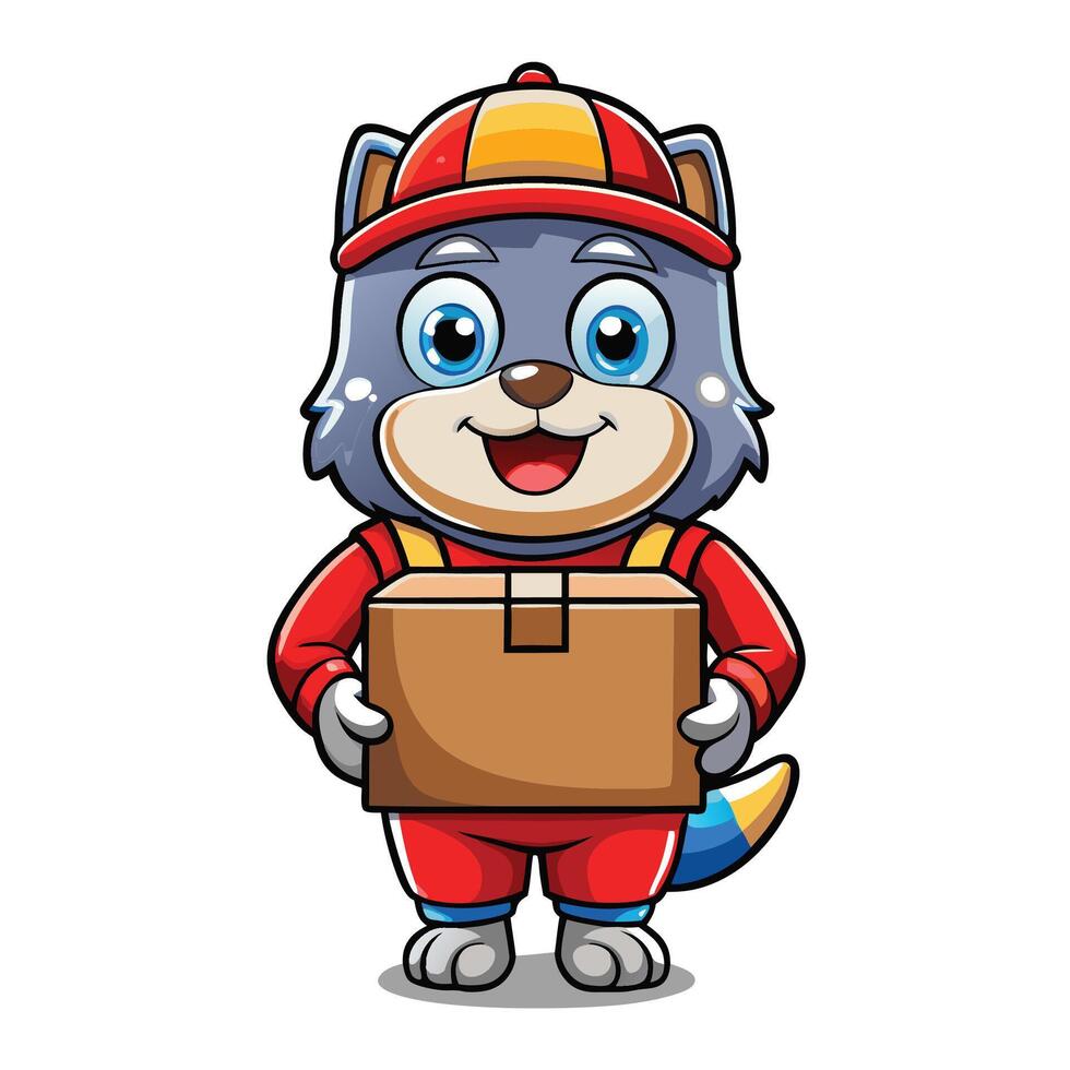 cartoon wolf holding a box vector