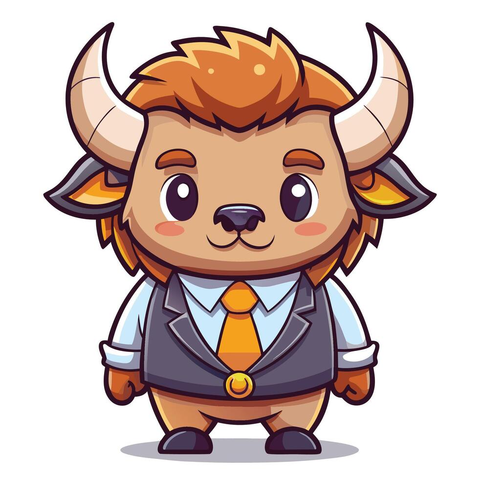 cartoon bull in suit and tie with horns vector