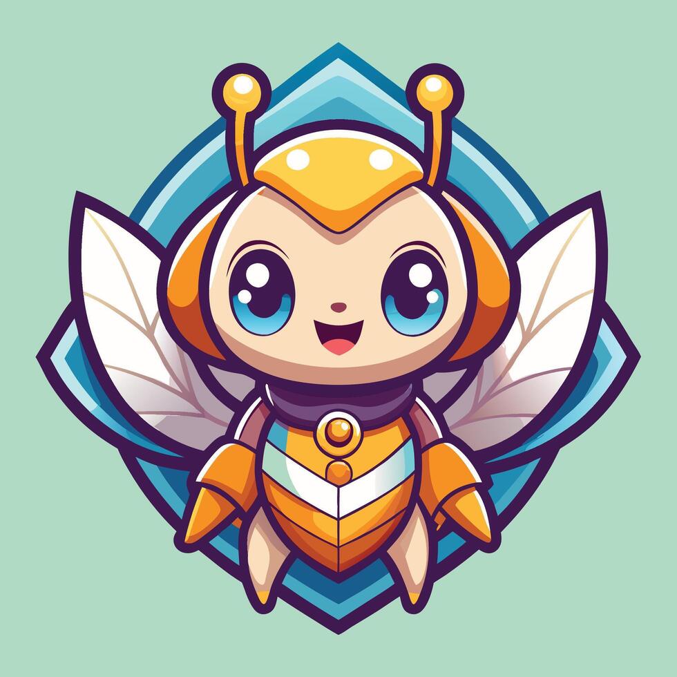 a cartoon bee with wings and a yellow and orange suit vector