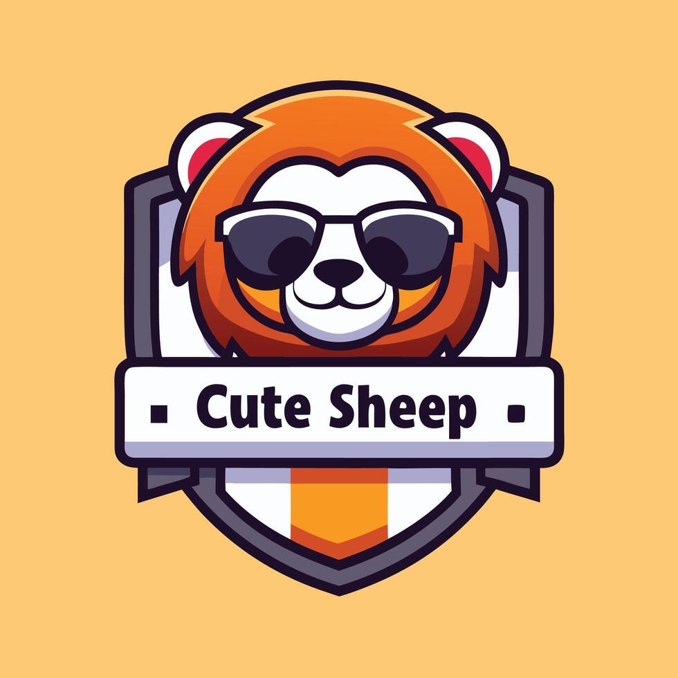 a cute sheep with sunglasses on the logo vector