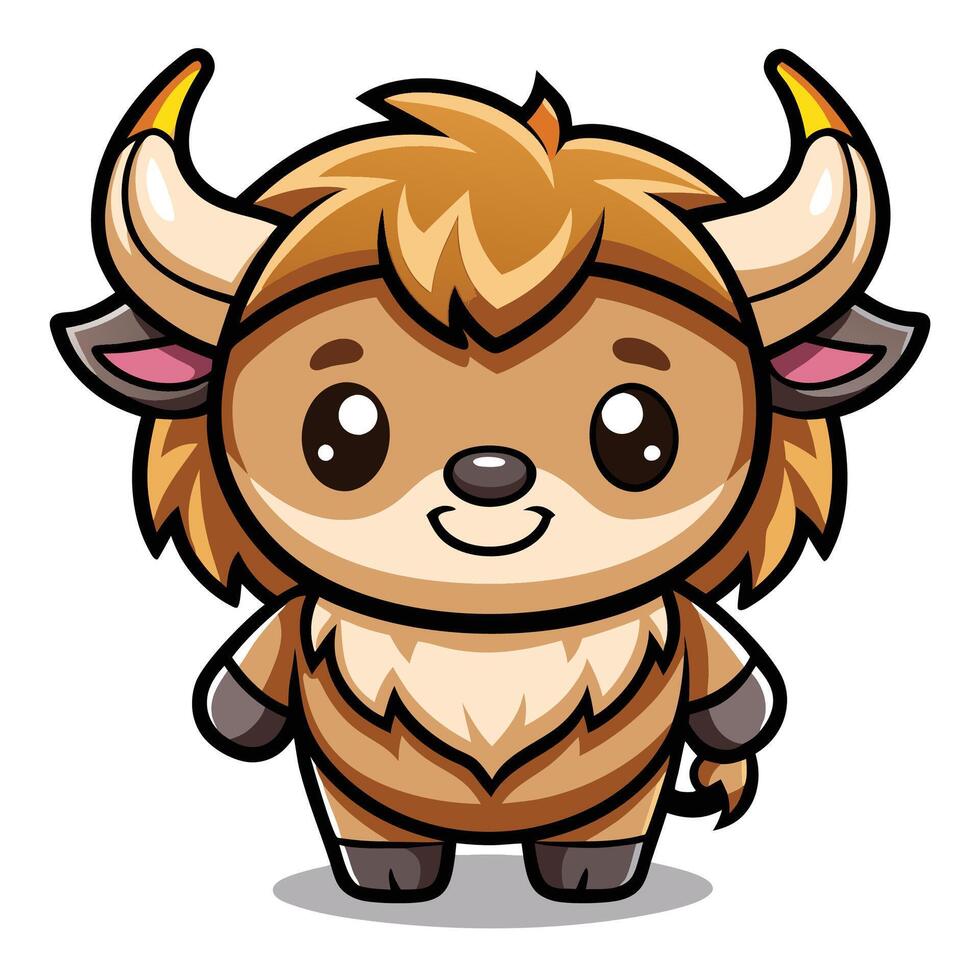 cartoon illustration of a cute buffalo character vector