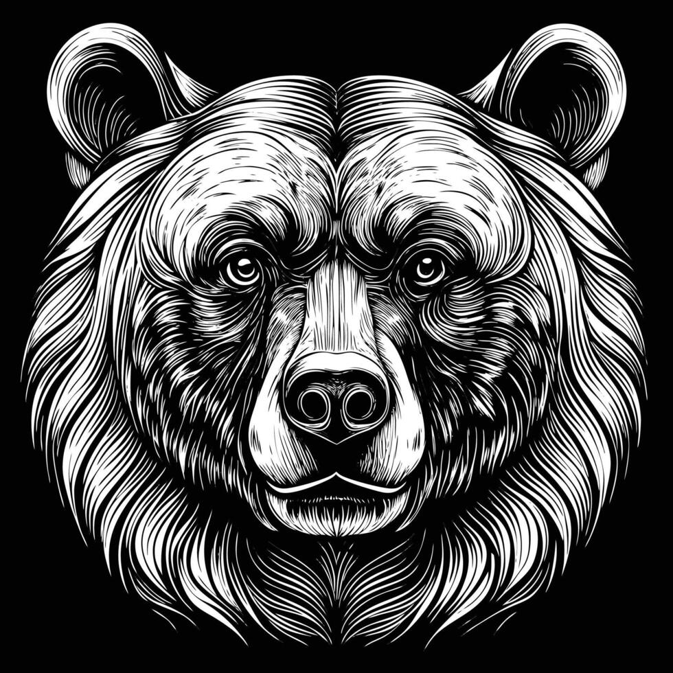 the head of a bear in a woodcut style vector