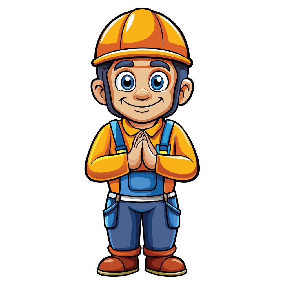 cartoon construction worker with hands folded vector