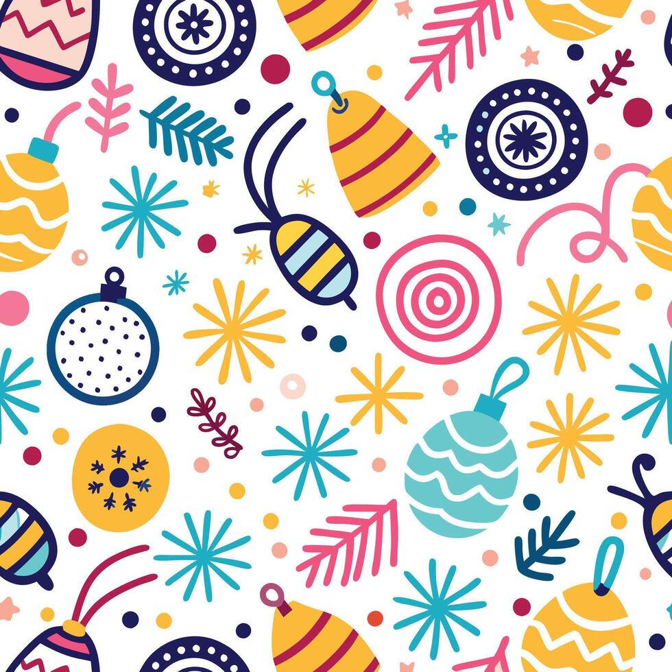 christmas seamless pattern with colorful christmas decorations vector