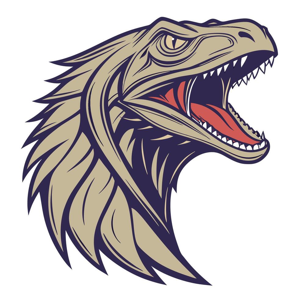 an illustration of a dinosaur head with its mouth open vector