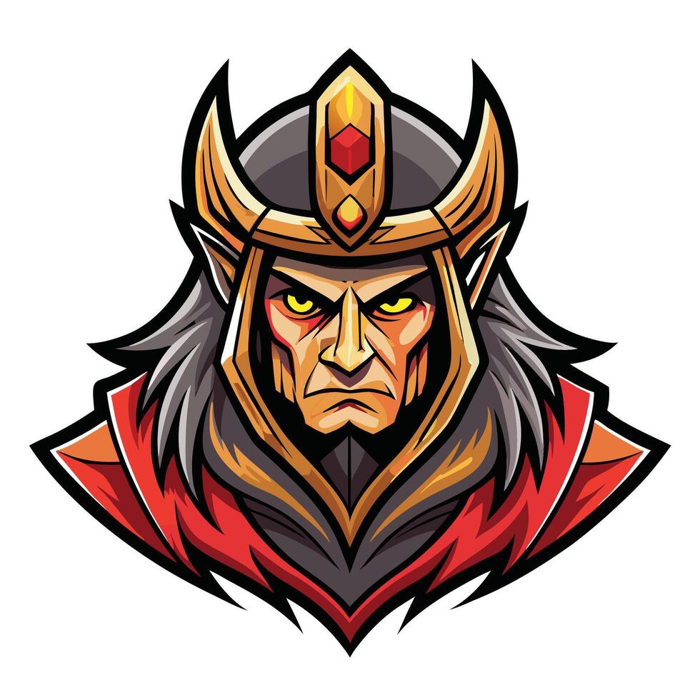 the head of a warrior with horns and a crown vector