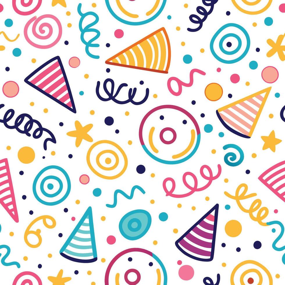 seamless pattern with party hats and other items vector