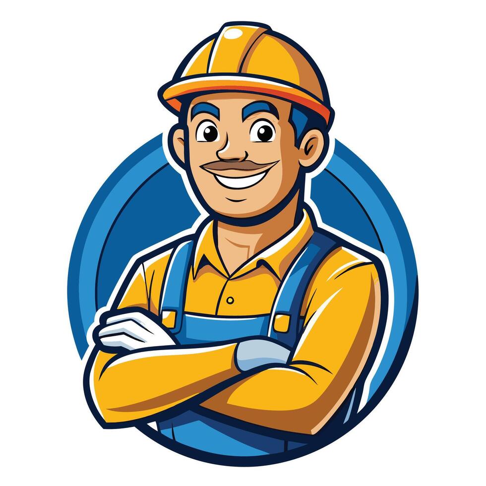 a cartoon construction worker with his arms crossed vector