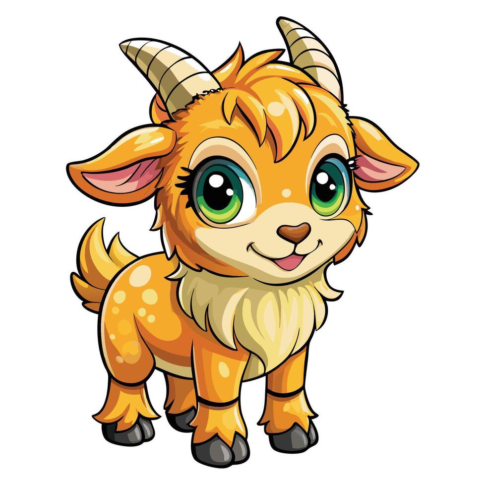 a cartoon goat with big horns and big eyes vector