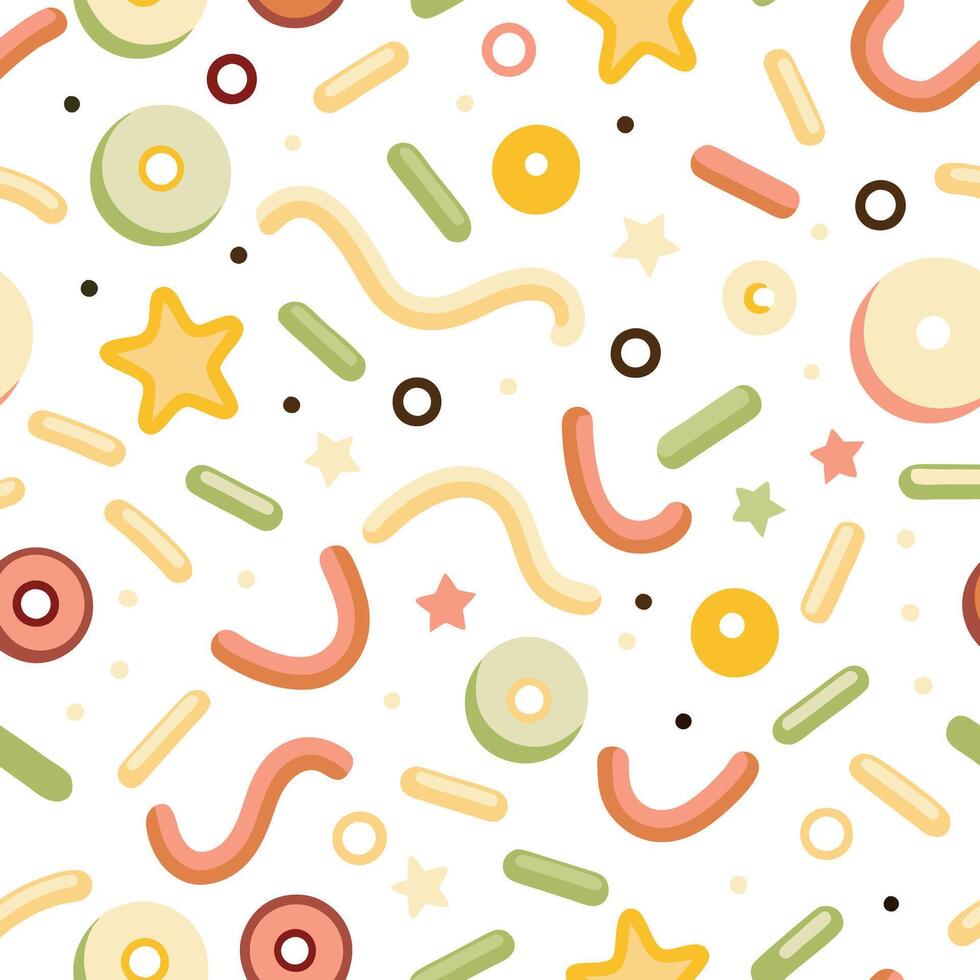 a colorful pattern with donuts, stars and other shapes vector