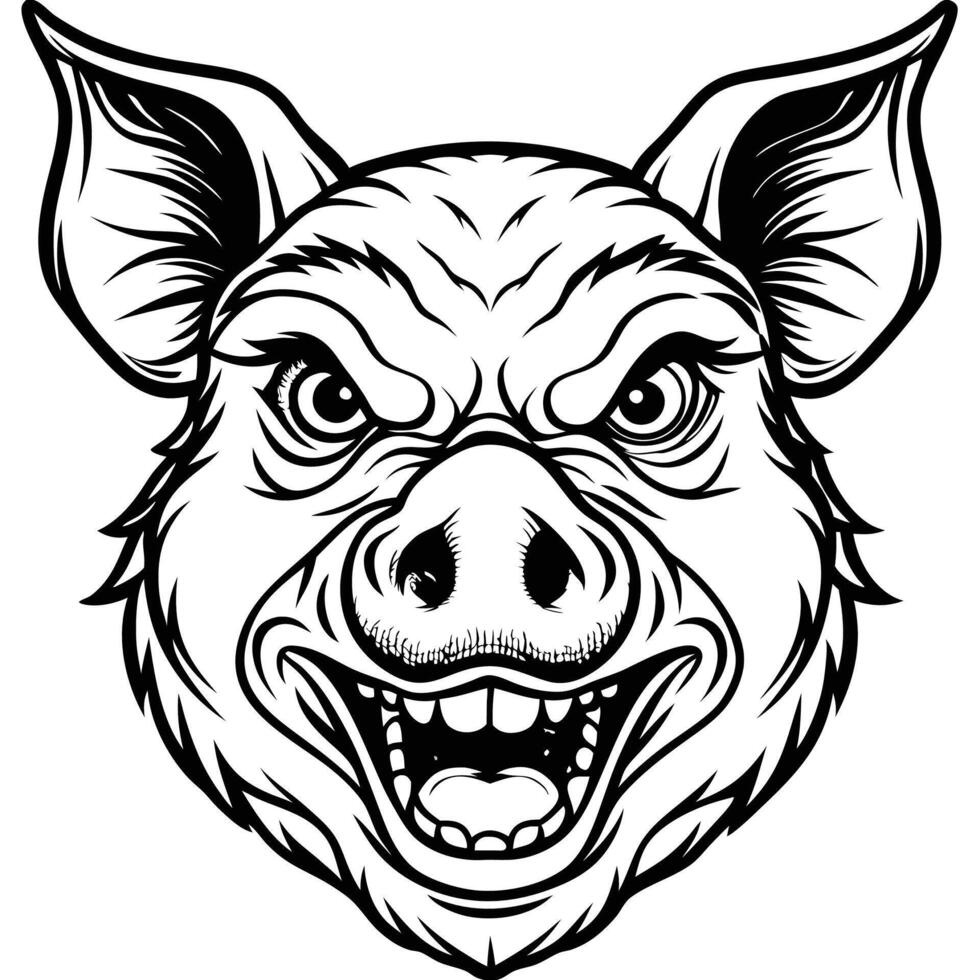 a pig head with an angry expression vector