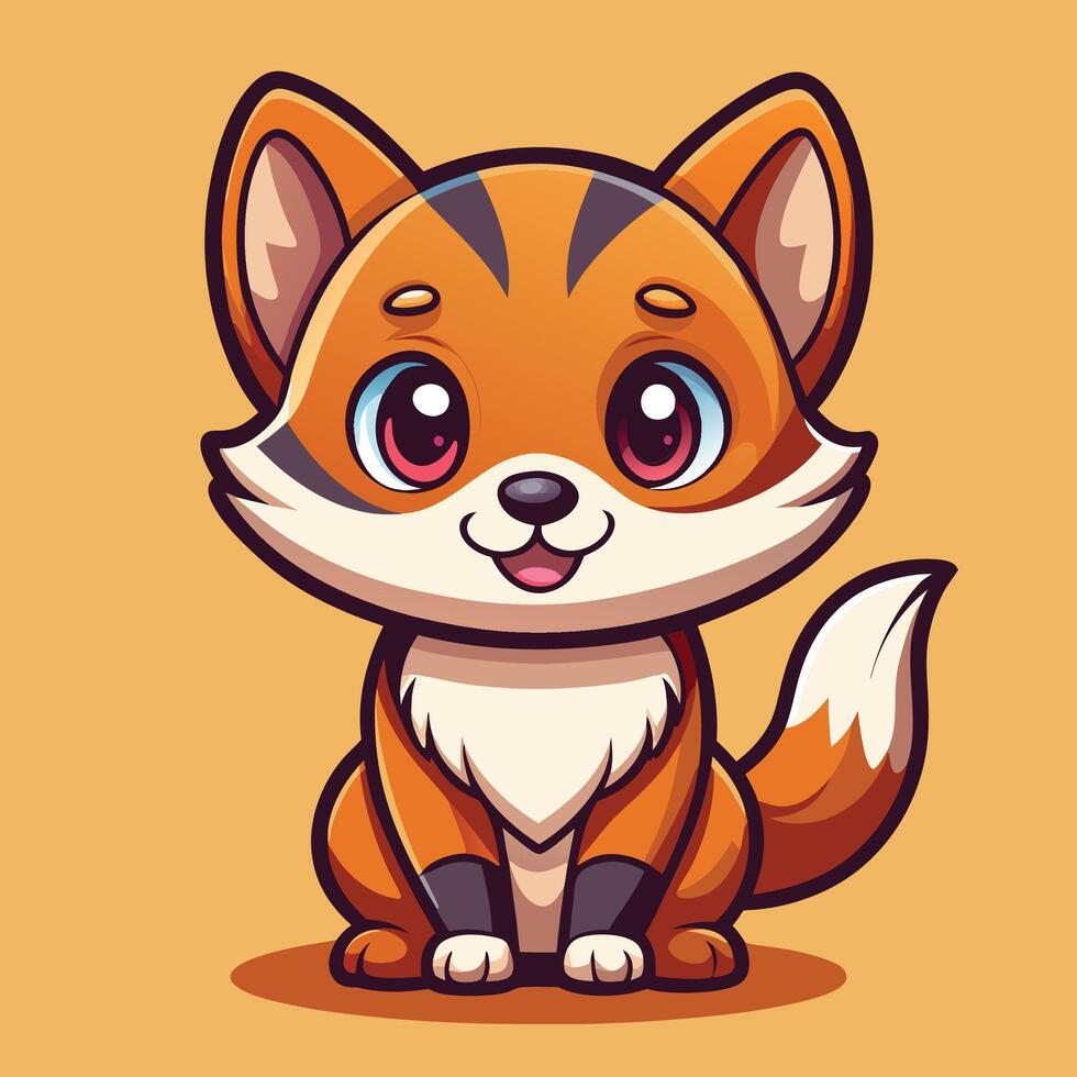 cartoon fox sitting on yellow background vector