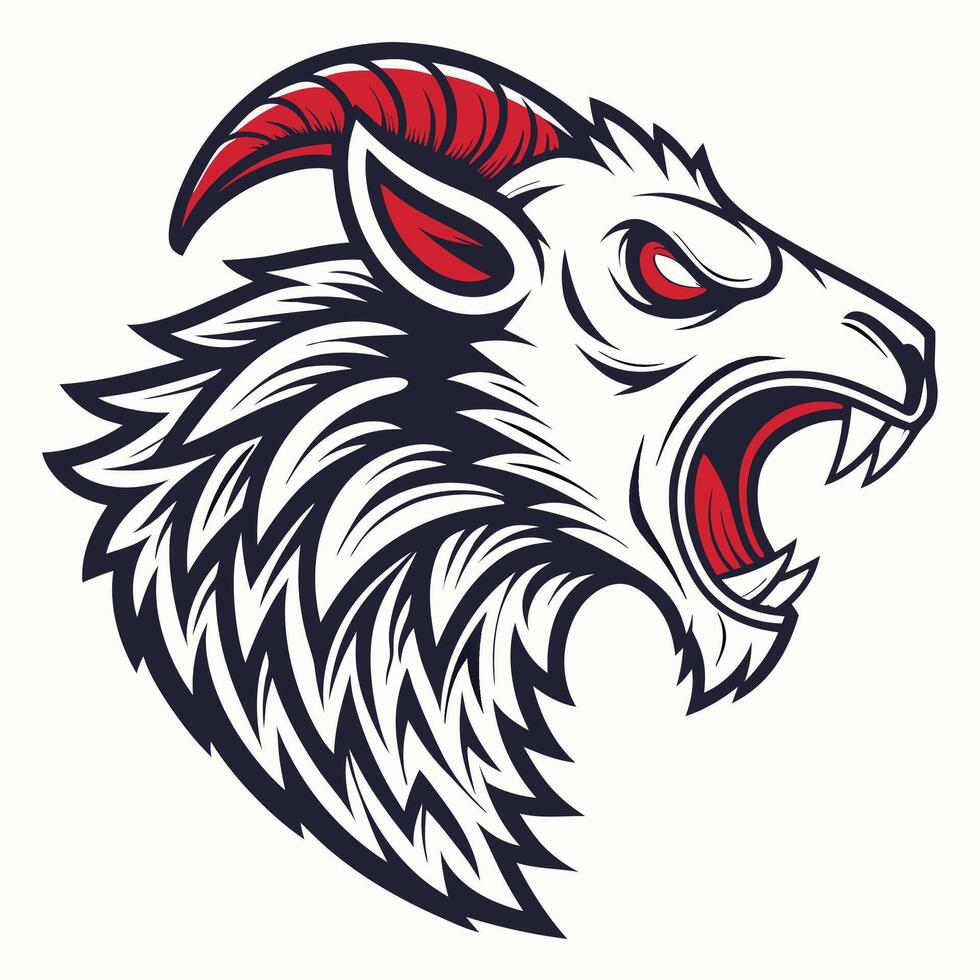 the head of a goat with red horns vector