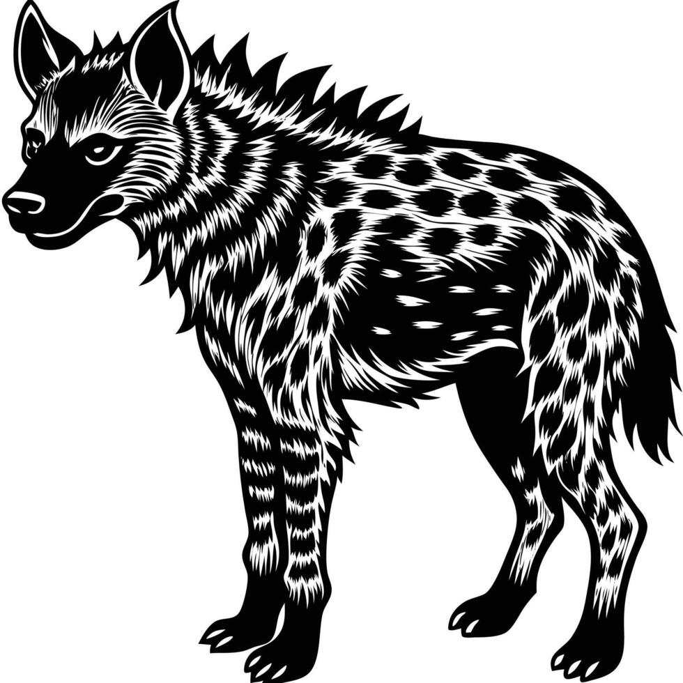 a black and white hyena standing on a white background vector