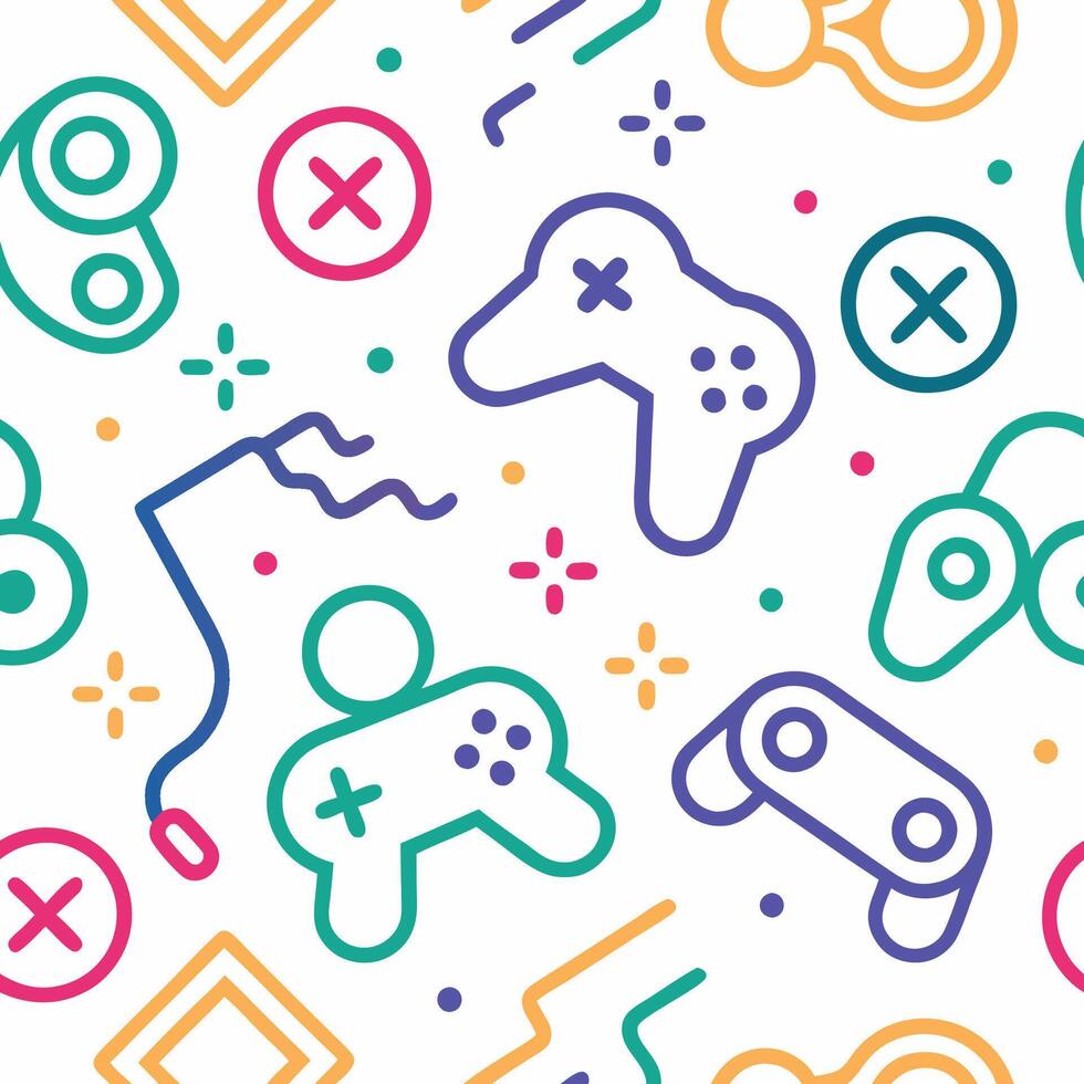 a colorful pattern with game controllers and other items vector