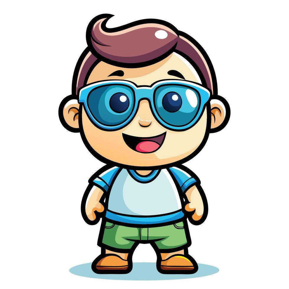 cartoon boy wearing sunglasses and shorts vector