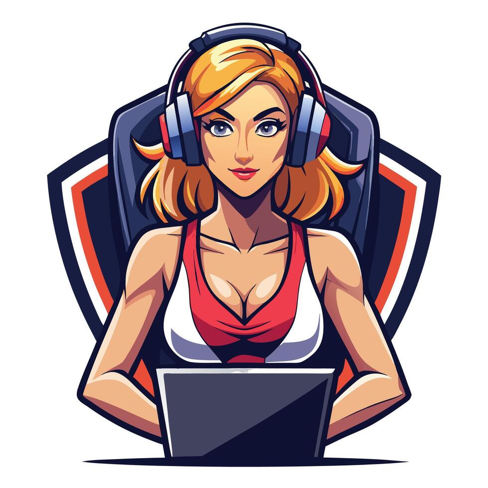 a woman with headphones and a laptop vector