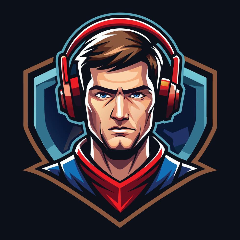 a man in headphones with a shield on his head vector
