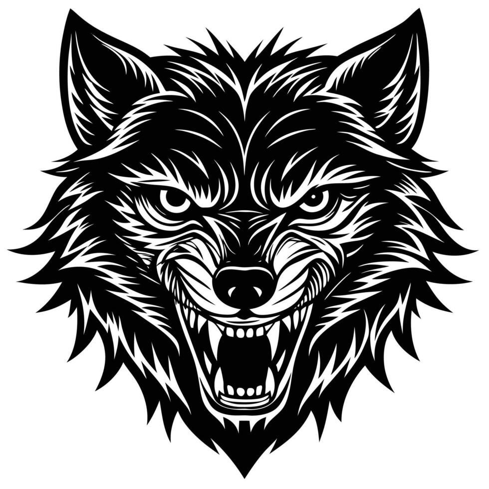 a wolf head with fangs and teeth on a white background vector