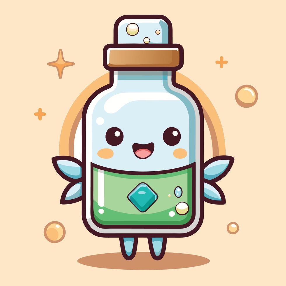 a cartoon bottle with a cute face and wings vector